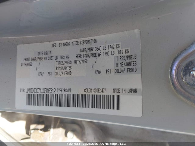 Aukcja sprzedaży 2018 Mazda Cx-3 Gs, vin: JM1DKDC71J0316312, numer aukcji: 12617554