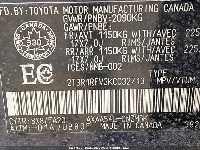 Aukcja sprzedaży 2019 Toyota Rav4 Xle, vin: 2T3R1RFV3KC032713, numer aukcji: 12617572