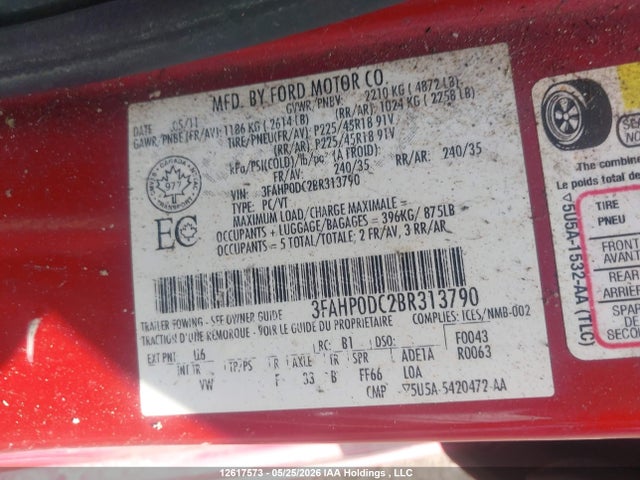 Продаж на аукціоні авто 2011 Ford Fusion Sport, vin: 3FAHP0DC2BR313790, номер лоту: 12617573