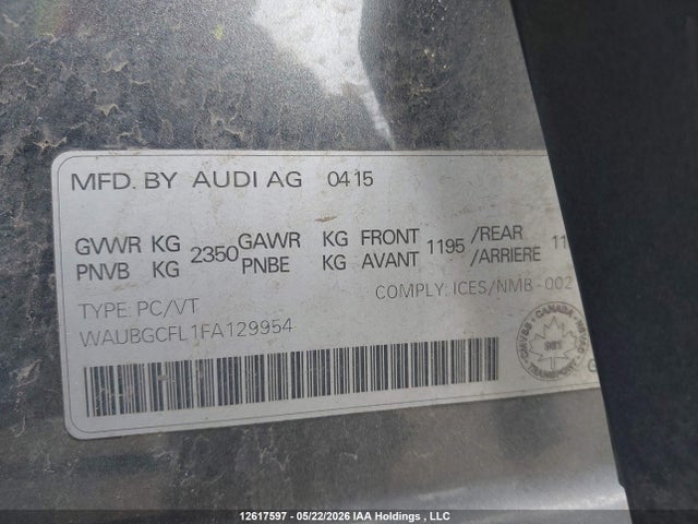 2015 Audi S4 Premium Plus მანქანა იყიდება აუქციონზე, vin: WAUBGCFL1FA129954, აუქციონის ნომერი: 12617597