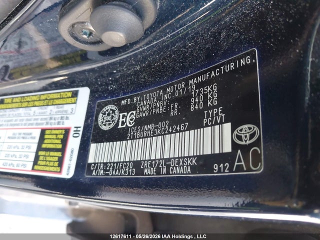 Aukcja sprzedaży 2019 Toyota Corolla L/le/xle/se/xse, vin: 2T1BURHE3KC242467, numer aukcji: 12617611
