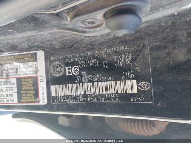 2017 Toyota Camry Le/xle/se/xse მანქანა იყიდება აუქციონზე, vin: 4T1BF1FK0HU758393, აუქციონის ნომერი: 12617614