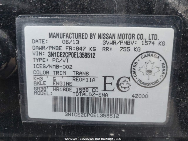 Aukcja sprzedaży 2014 Nissan Versa Note S/s Plus/sv/sl, vin: 3N1CE2CP0EL359512, numer aukcji: 12617625