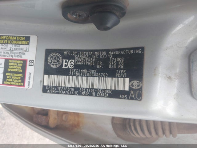 12617636 :رقم المزاد ، 2T1BU4EE0DC096703 vin ، 2013 Toyota Corolla S/le مزاد بيع