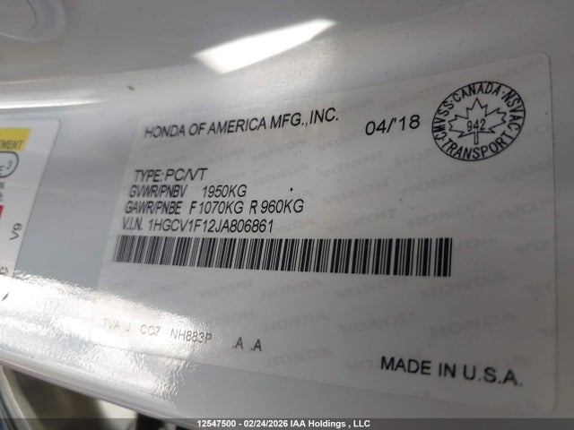 1HGCV1F12JA806861 Honda ACCORD LX