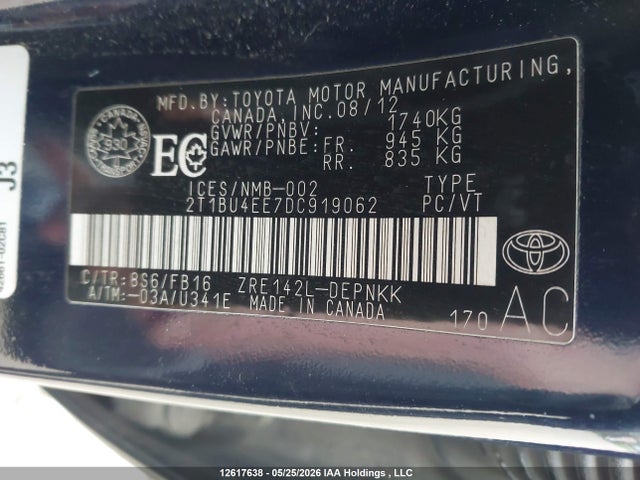 2013 Toyota Corolla Le მანქანა იყიდება აუქციონზე, vin: 2T1BU4EE7DC919062, აუქციონის ნომერი: 12617638
