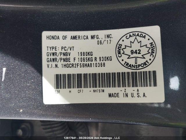2017 Honda Accord მანქანა იყიდება აუქციონზე, vin: 1HGCR2F56HA810368, აუქციონის ნომერი: 12617641