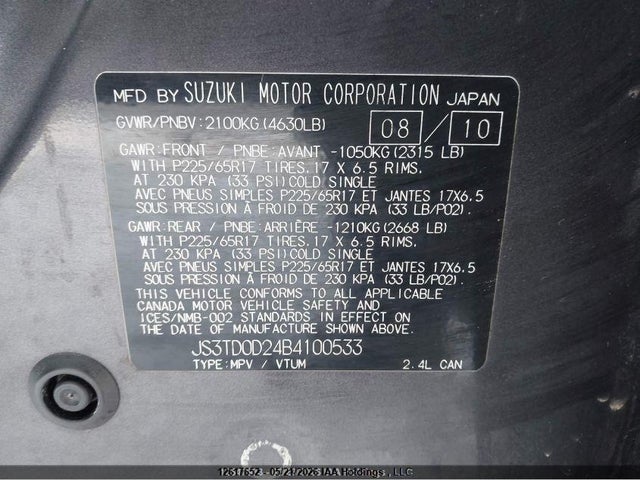Продажа на аукционе авто 2011 Suzuki Grand Vitara Jx, vin: JS3TD0D24B4100533, номер лота: 12617652