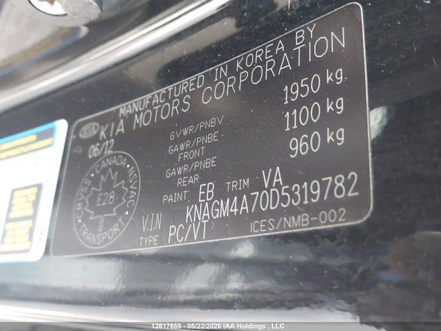12617655 :رقم المزاد ، KNAGM4A70D5319782 vin ، 2013 Kia Optima Lx مزاد بيع