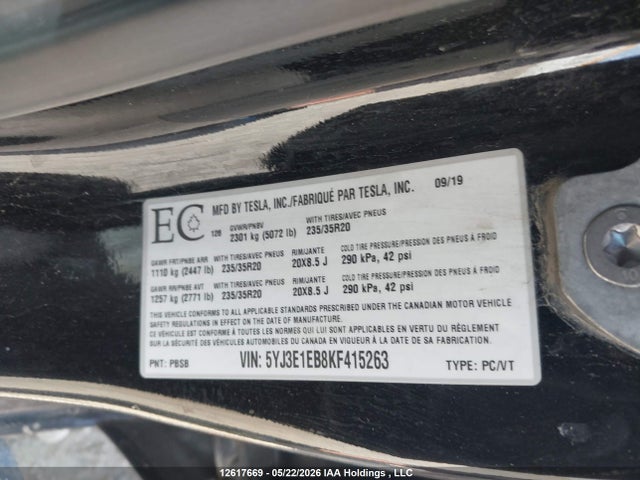 Tesla MODEL 3 2019 5YJ3E1EB8KF415263 Image 15