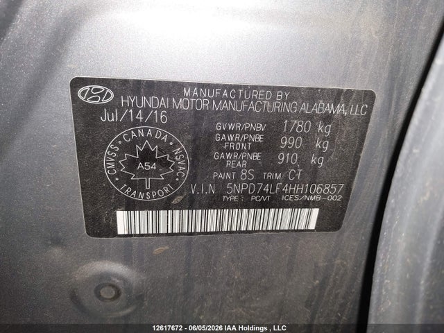 Продажа на аукционе авто 2017 Hyundai Elantra, vin: 5NPD74LF4HH106857, номер лота: 12617672