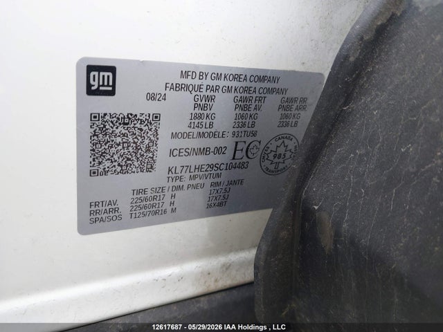 Aukcja sprzedaży 2025 Chevrolet Trax Lt Fwd, vin: KL77LHE29SC104483, numer aukcji: 12617687