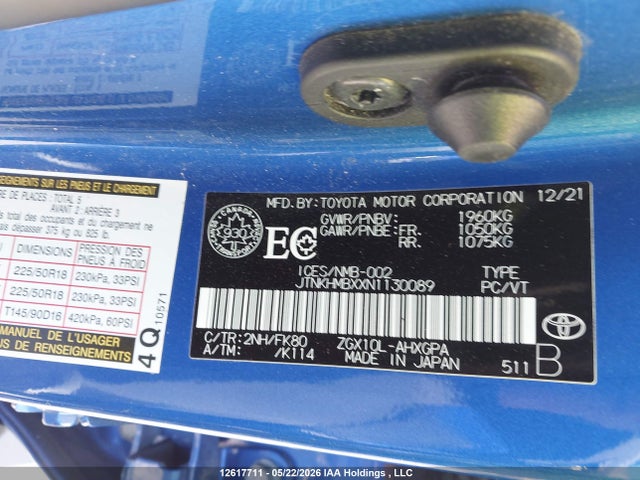 2022 Toyota C-hr მანქანა იყიდება აუქციონზე, vin: JTNKHMBXXN1130089, აუქციონის ნომერი: 12617711