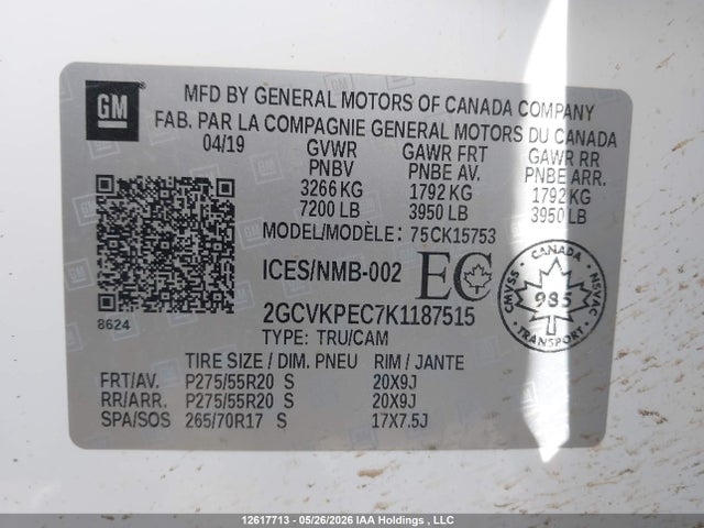 Продаж на аукціоні авто 2019 Chevrolet Silverado 1500 Ld Lt, vin: 2GCVKPEC7K1187515, номер лоту: 12617713