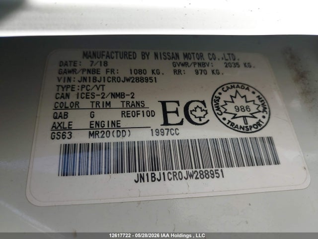 Продаж на аукціоні авто 2018 Nissan Qashqai, vin: JN1BJ1CR0JW288951, номер лоту: 12617722