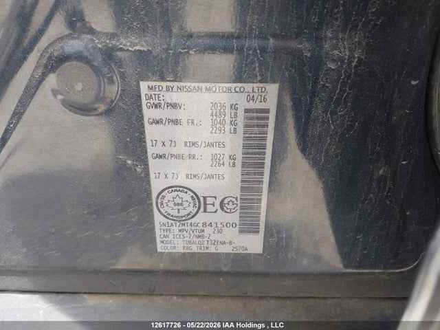 5N1AT2MT4GC841500 Nissan Rogue S/sl/sv