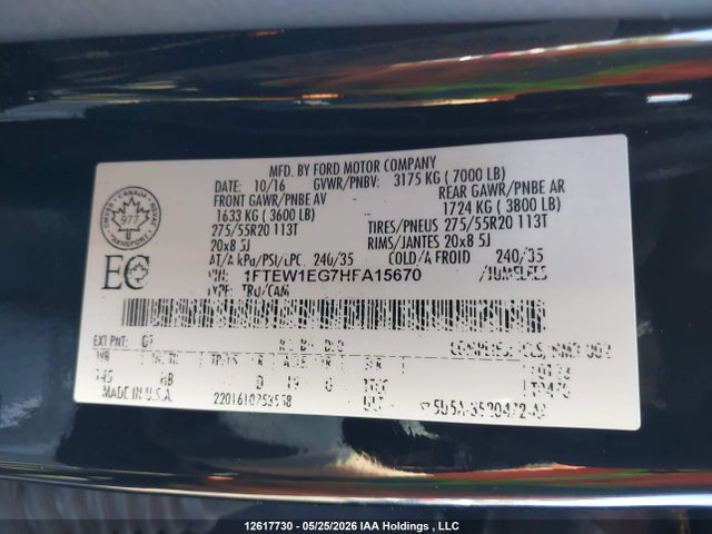 Ford F-150 2017 1FTEW1EG7HFA15670 Image 9