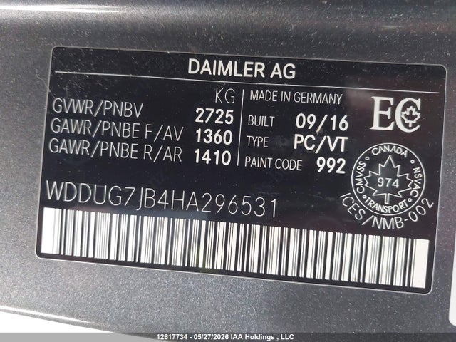 Aukcja sprzedaży 2017 Mercedes-benz Amg S 63 4matic, vin: WDDUG7JB4HA296531, numer aukcji: 12617734