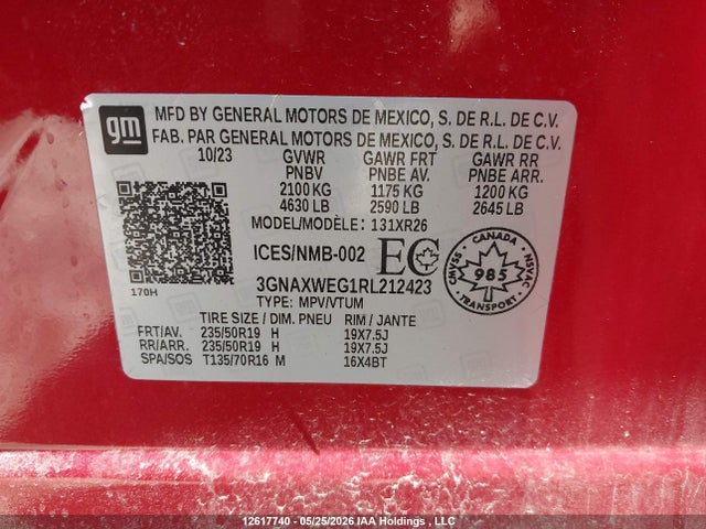 2024 Chevrolet Equinox Rs მანქანა იყიდება აუქციონზე, vin: 3GNAXWEG1RL212423, აუქციონის ნომერი: 12617740