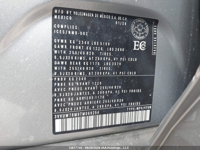 Aukcja sprzedaży 2026 Volkswagen Tiguan Sel R-line Turbo, vin: 3VVUW7RM9TM069254, numer aukcji: 12617744