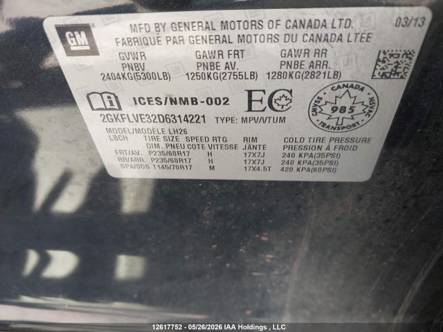 Продаж на аукціоні авто 2013 Gmc Terrain Slt-1, vin: 2GKFLVE32D6314221, номер лоту: 12617752