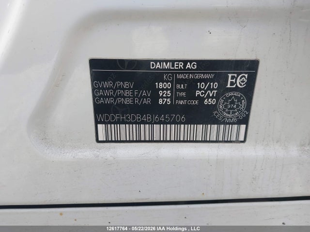 2011 Mercedes-benz 280 მანქანა იყიდება აუქციონზე, vin: WDDFH3DB4BJ645706, აუქციონის ნომერი: 12617764