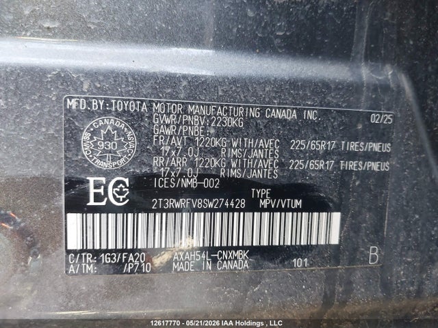 2T3RWRFV8SW274428 Toyota Rav4 Hybrid Xle