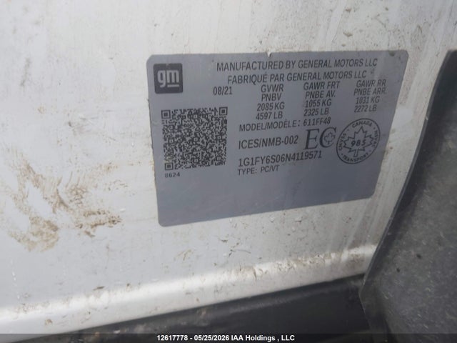 Продажа на аукционе авто 2022 Chevrolet Bolt Euv Lt, vin: 1G1FY6S06N4119571, номер лота: 12617778