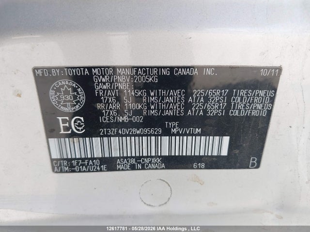 2011 Toyota Rav4 მანქანა იყიდება აუქციონზე, vin: 2T3ZF4DV2BW095629, აუქციონის ნომერი: 12617781