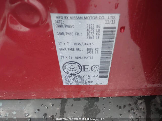 5N1AT2MV8GC770710 Nissan Rogue S/sl Premium/sv