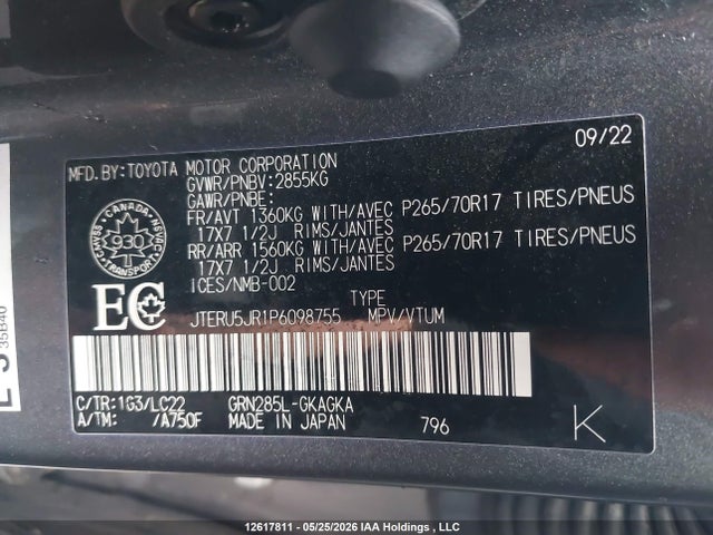 2023 Toyota 4runner მანქანა იყიდება აუქციონზე, vin: JTERU5JR1P6098755, აუქციონის ნომერი: 12617811