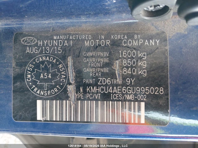 KMHCU4AE6GU995028 Hyundai ACCENT GLS