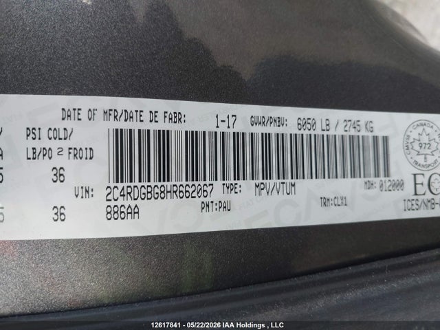 Dodge Grand Caravan Cvp/sxt 2017 2C4RDGBG8HR662067 Image 20