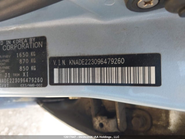 12617847 :رقم المزاد ، KNADE223096479260 vin ، 2009 Kia Rio Ex/ex-convenience مزاد بيع