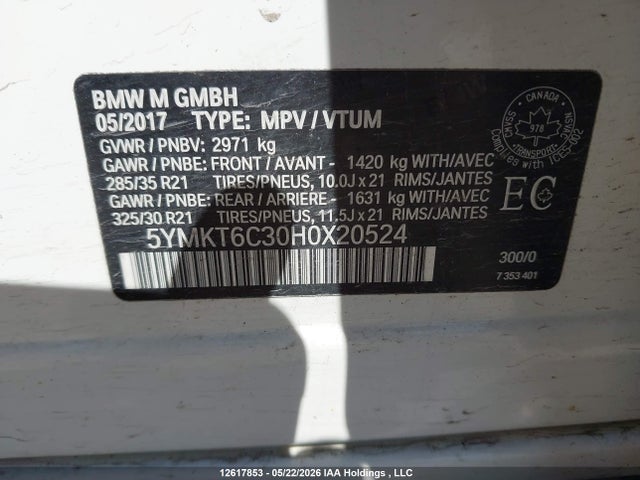 12617853 :رقم المزاد ، 5YMKT6C30H0X20524 vin ، 2017 Bmw X5 M مزاد بيع