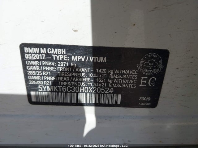 12617853 :رقم المزاد ، 5YMKT6C30H0X20524 vin ، 2017 Bmw X5 M مزاد بيع