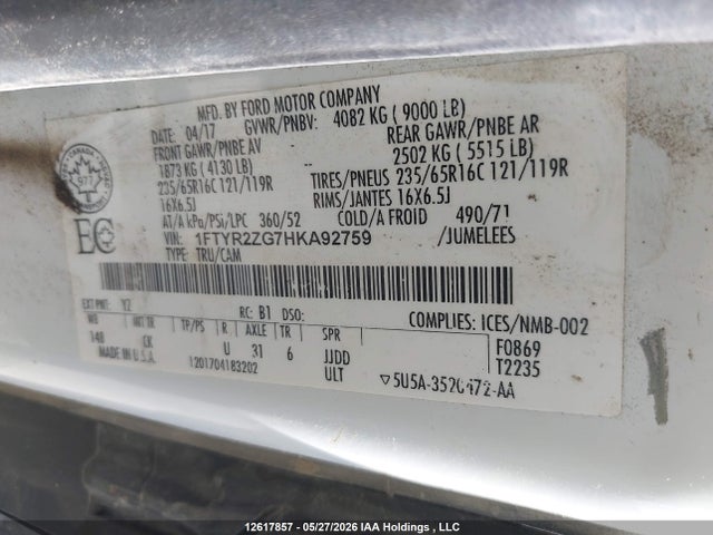 Ford Transit-250 2017 1FTYR2ZG7HKA92759 Image 9