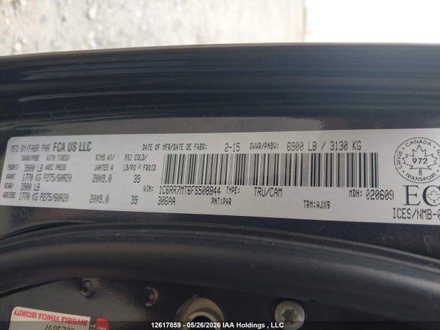 12617859 :رقم المزاد ، 1C6RR7MT6FS508844 vin ، 2015 Ram 1500 Sport مزاد بيع