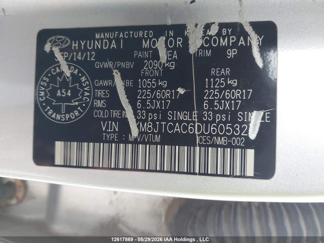 Продаж на аукціоні авто 2013 Hyundai Tucson Gl, vin: KM8JTCAC6DU605320, номер лоту: 12617869