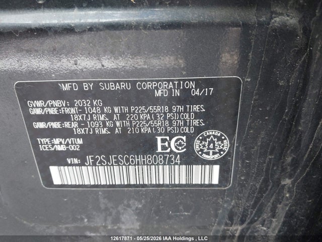 12617871 :رقم المزاد ، JF2SJESC6HH808734 vin ، 2017 Subaru Forester 2.5i Touring مزاد بيع