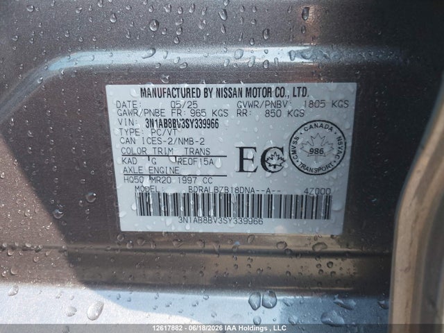 Aukcja sprzedaży 2025 Nissan Sentra S, vin: 3N1AB8BV3SY339966, numer aukcji: 12617882