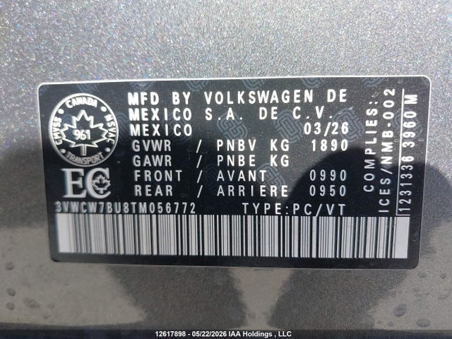 Aukcja sprzedaży 2026 Volkswagen Jetta, vin: 3VWCW7BU8TM056772, numer aukcji: 12617898