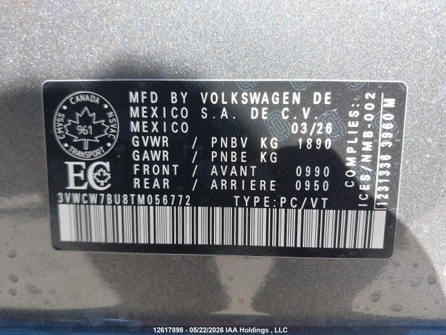 Aukcja sprzedaży 2026 Volkswagen Jetta, vin: 3VWCW7BU8TM056772, numer aukcji: 12617898