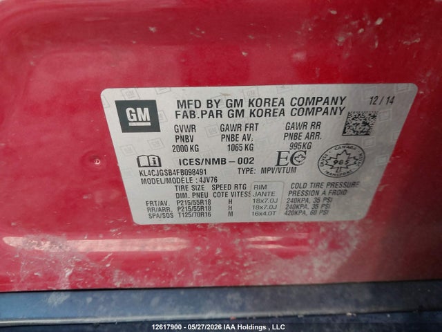 Buick Encore 2015 KL4CJGSB4FB098491 Image 9