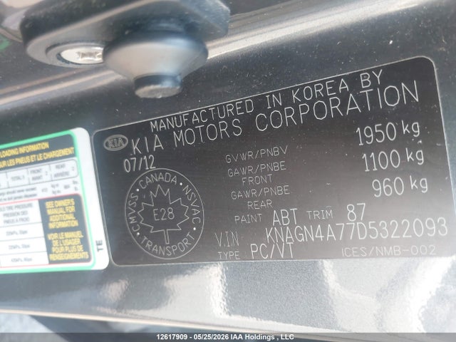 2013 Kia Optima Ex მანქანა იყიდება აუქციონზე, vin: KNAGN4A77D5322093, აუქციონის ნომერი: 12617909