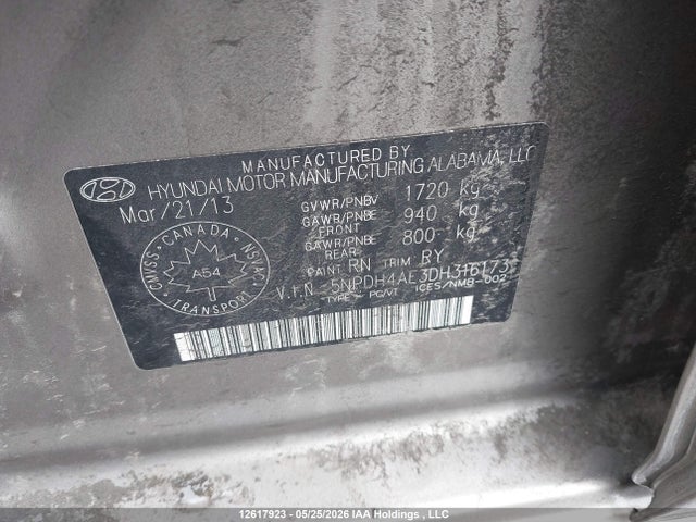 12617923 :رقم المزاد ، 5NPDH4AE3DH316173 vin ، 2013 Hyundai Elantra مزاد بيع