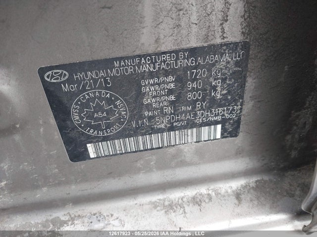 12617923 :رقم المزاد ، 5NPDH4AE3DH316173 vin ، 2013 Hyundai Elantra مزاد بيع