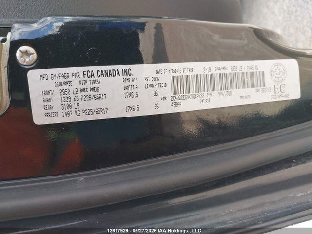 Aukcja sprzedaży 2019 Dodge Grand Caravan Gt, vin: 2C4RDGEG9KR648732, numer aukcji: 12617929