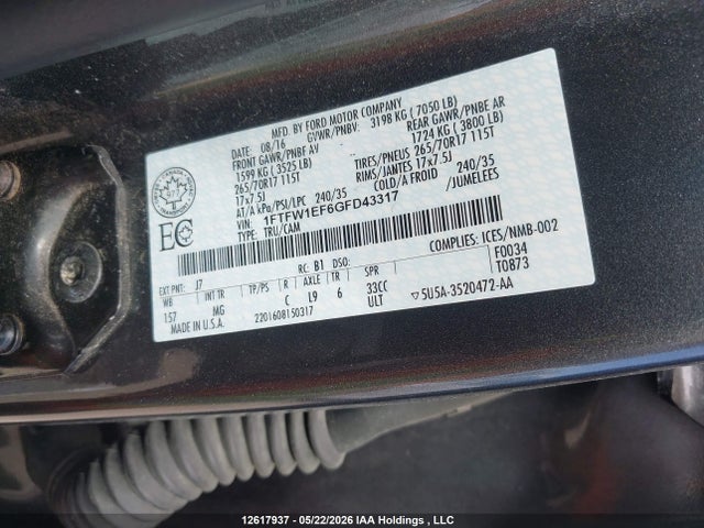 Продаж на аукціоні авто 2016 Ford F150 Supercrew, vin: 1FTFW1EF6GFD43317, номер лоту: 12617937