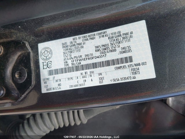 Продаж на аукціоні авто 2016 Ford F150 Supercrew, vin: 1FTFW1EF6GFD43317, номер лоту: 12617937